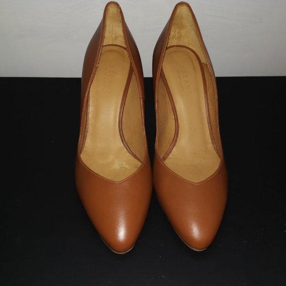 Sezane Tan Leather 'Django' Courts Pumps Heels - Picture 4 of 9